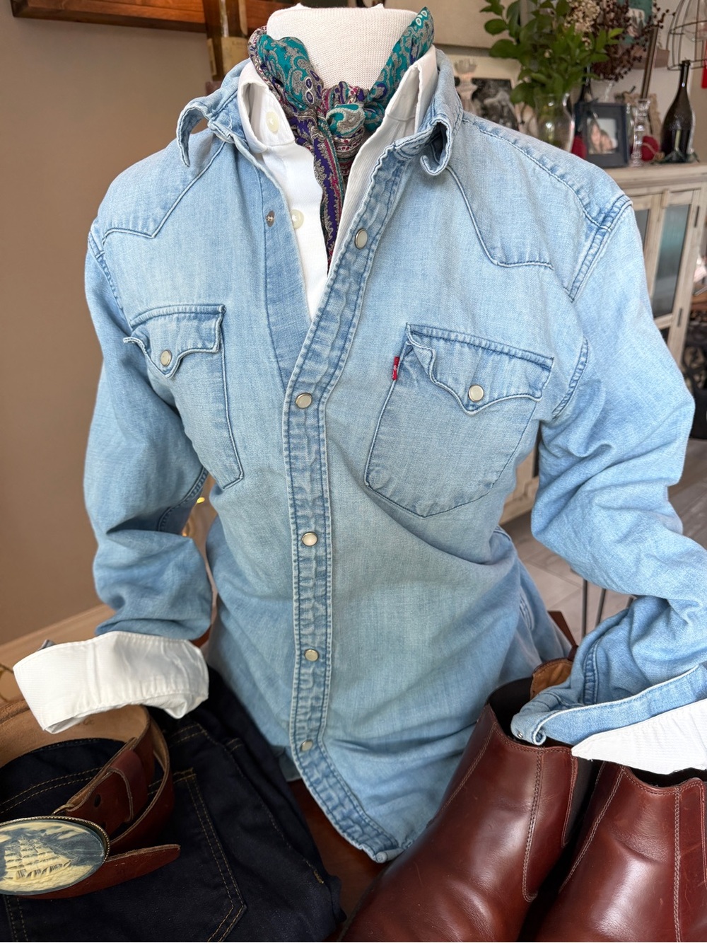 Levi's Light Blue Denim Button-Down Western Shirt